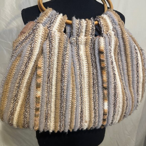 Vintage Knapp Sacs Of California 1970’s Knit Round Wood Handle HandBag - Picture 4 of 14
